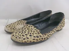 ◇ DIANA ダイアナ スタッズ付き 豹柄 レオパード フラット パンプス サイズ 23 1/2 ベージュ ブラック レディース E  【1304170001324】