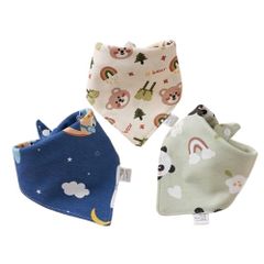 新品 [HUQIDAO] 3枚セット よだれかけ ビブ 赤ちゃん 綿100％ 三角スタイ バンダナ 防水 動物柄 男の子 女の子 バンダナ 食事用エプロン 保育園 可愛い 柔らかい 吸水 速乾（B）