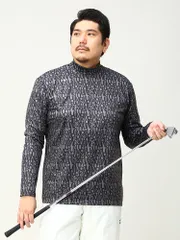 長袖 Tシャツ 大きいサイズ メンズ ゴルフ 裏微起毛 総柄 ハイネック スポーツ ホワイト/ブラック 3L-6L MIZUNO ミズノ ブラック