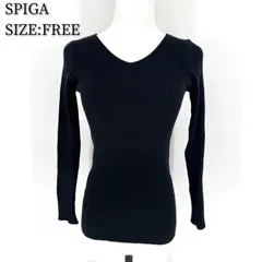 Vネック リブニット リブ編みセーター レディース SPIGA スピーガ ブラック 古着 長袖 黒 秋冬 ギャル タイト エレガント