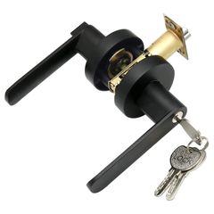 新品 堅塁金物 ドアノブ 鍵付き 室内 浴室 レバーハンドル (円黒ET002-3鍵付き)