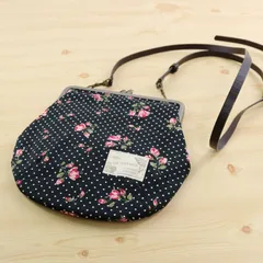 がま口ショルダーバッグ ブラック 花柄 ドット