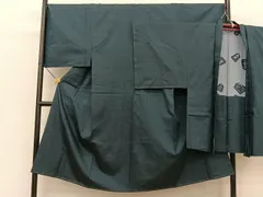 平和屋着物●男性　紬　アンサンブル　色無地　高麗納戸色　正絹　逸品　未使用　BAAT0946yc