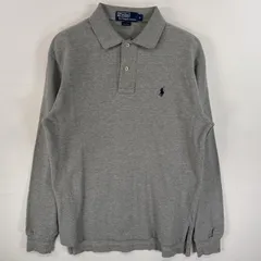 古着 90's/90年代 ポロバイラルフローレン Polo by Ralph Lauren 長袖 ポロシャツ ワンポイント ロゴ刺繍 混色生地 2ボタン S  グレー系 無地 メンズ