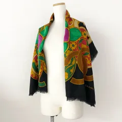 d12-2 CHANEL シャネル ココマーク 大判ストール ショール シルク混 レトロ ビンテージ アンティーク ブラック グリポアのサムネイル