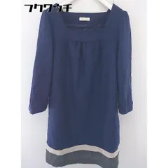 ◇ ◎ fredy emue スクエアカラー ウール 七分袖 ミニ ワンピース サイズ 38 ネイビー ベージュ グレー レディース  【1108260007469】のサムネイル