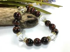 パワーストーン ブレスレット レッドタイガーアイ 水晶 12mm  （ゴールド）メンズ・レディース　男性・女性　数珠ブレス　開運  ハンドメイド  [I]