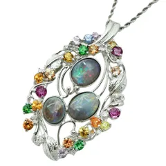 【本物保証】 新品同様 ネックレス 約11.6g K18WG ブラックオパール3.71ct メレダイヤ0.19ct サファイア/トルマリン2.54ct ノーブランド