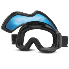 広視野 OTGメガネ対応 柱面レンズ5.3曲げ 曇り防止 ヘルメット対応 紫外線100%UVカット REVO防水コーティング 交換レンズ＋収納袋＋収納ケース付き 二重構造PCレンズ マグネットフリップトップ式 ゴーグル重量：153g スノーボードゴーグル スノ