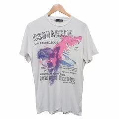 DSQUARED2 ディースクエアード Tシャツ XS ホワイト ピンク ダメージ加工 BARK FIRST THEN BITE 00s Y2K