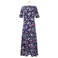 LAUREN RALPH LAUREN ローレン ラルフローレン ワンピース フレア ドレス ネイビー系 S/P ジャージー素材 フラワー 花柄 ボートネック 半袖 きれいめ 上品【レディース】