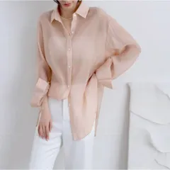 ☆ ピンク ☆ Sサイズ ☆ シャツ 透け感 リラックス lysh1902 シャツ 透け感 レディース シースルーシャツ ブラウス カーディガン 薄手 シースルー 長袖 リボン ボタン ゆったり 襟付き 羽織り 体型カバー 無地 エレガント リラックス 夏