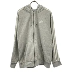 adidas アディダス トレフォイルロゴ 長袖 スウェット ジップパーカー O グレー メンズ 古着