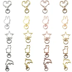 Alpha Depot キーホルダー 金具 20個セット カラビナ パーツ 亜鉛合金製 回転カン付き ハート 星 うさぎ 猫 イルカ 4色ずつ アクセサリーパーツ ハンドメイド DIY 手芸用 
