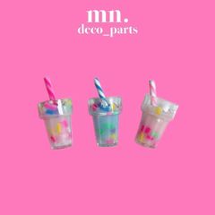 【1つ50円】9個/各3個★デコパーツ　ハンドメイド　ドリンク　カラフル　ピンク　ブルー　00
