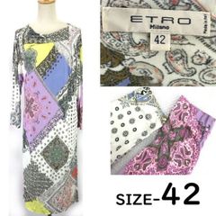 イタリア製★エトロ/ETRO★ロング/マキシ丈/長袖ドレスワンピース【42/レディースL-XL/マルチカラー/幾何学柄】膝下丈/dress◆cBH899/sen