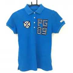 パーリーゲイツ 半袖ポロシャツ 杢ブルー×ネイビー系×白 胸ロゴ レディース 1(M) ゴルフウェア PEARLY GATES