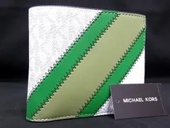 ■新品■未使用■ MICHAEL KORS マイケルコース MK柄 PVC 二つ折り 財布 ウォレット レディース ホワイト系×グリーン系 BK3303