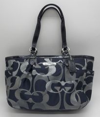 【美品】COACH　シグネチャートートバッグ　グレーシルバーブルー