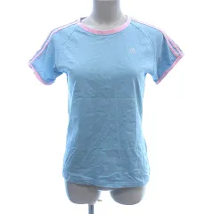 アディダス adidas カットソー Tシャツ クルーネック パイピング ライン 半袖 OT XL 水色 ライトブルー /AU