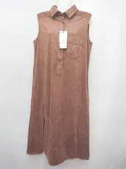 ◇ ⊇ ◎ ●未使用● MOUSSY タグ付き スウェード調 ノースリーブ 膝下丈 ワンピース サイズF ブラウン レディース P  【1409090049637】