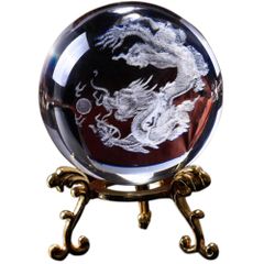 FJmark 龍の玉 龍 置物 風水 水晶玉 台座付き 竜 クリスタル オブジェ インテリア 浄化 占い 開運 金運 玄関 縁起物 (6cm)