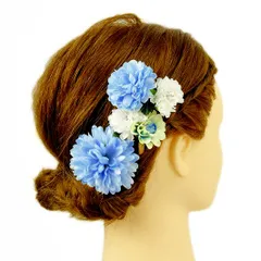 髪飾り 成人式 振袖 前撮り 袴 花 浴衣 夏祭り 花火大会 豪華3点セット 水色 白 ラインストーン ヘアアクセ かんざし ヘッドド No.9-3611