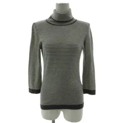 マーガレットハウエル MARGARET HOWELL ボーダータートルネックニット 578-263809 七分袖 日本製 ウール グレー アイボリー  2