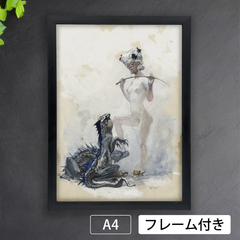 ハインリヒ・クレイ（Heinrich Kley）『調教師』(1910年頃) バロック　アートポスターA4 マット紙【フレーム付】《IN》