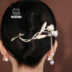 バナナクリップ ヘアクリップ ヘアアクセサリー ヘアアレンジ 花 パール チェーン 簡単アレンジ 簡単オシャレ まとめ髪 母親