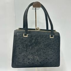 ヴィンテージ オーストリッチハンドバッグ ミラー小銭ポーチ付 こげ茶 
