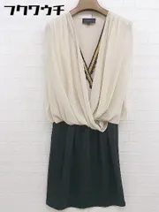 ◇ RUIRUE BOUTIQUE サイドジップ フレンチスリーブ 膝丈 ワンピース サイズM ベージュ ブラック ゴールド レディース  【1111260006745】