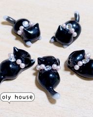じゃれ猫シリーズ　靴下猫首輪@1   5匹セット　レジン　パーツ