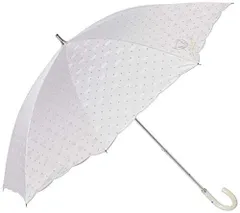 [ムーンバット 長傘 PAUL & JOE(ポール＆ジョー) 猫刺繍 日傘 ショート傘 パラソル 晴雨兼用傘 遮熱遮光 ロゴ入り ドット ネコ オシャレ かわいい レディース ライトグレー 親骨の長さ：約50㎝