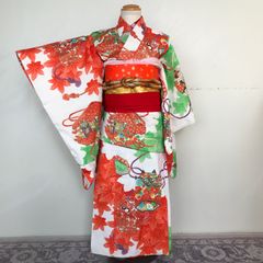 七五三 5歳から7歳 アンティーク着物 セット 白地 菊 紅葉 華やか