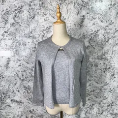 ROPE ロペ　アンサンブル　カーディガン　丸襟　半袖　長袖　ウール混　ビーズ　ニット　無地　薄手　春　秋【size M】　グレー　灰