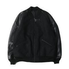 美品 Y-3 ワイスリー ジャケット サイズ:XL 22AW PUレザー スリーブ ライトメルトン ジップ スタジャン (CLASSIC VARISTY JACKET) / プリマロフト ブラック 黒 アウター ブルゾン 上着【メンズ】