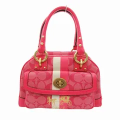 コーチ COACH 美品 ヘリテージストライプスモールドームドサッチェル ハンドバッグ シグネチャー レザー ピンク 13194 /HO△ 0302 ■GY18