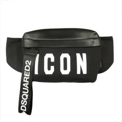 美品 ディースクエアード DSQUARED2 ICON ボディ バッグ 鞄 ウエストポーチ ショルダー ロゴ 刺繍 プリント キャンバス レザー 黒 ブラック メンズ レディース◆８のサムネイル
