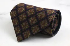 ミラショーン ブランド ネクタイ チェック柄 小紋柄 格子柄 ウール イタリア製 PO メンズ ネイビー mila schon 【中古】