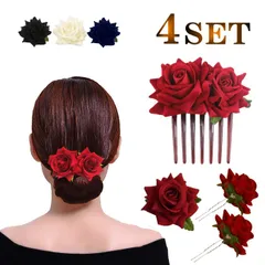 ヘアコーム 大きめ コサージュ ヘッドアクセ 夜会巻きコーム クリップ Uピン 髪飾り 花 フラワー 薔薇 バラ ローズ ヘアアクセサリー フローレス ヘアクリップ ダンス フラメンコ 浴衣 着物 社交ダンス シック ブローチ シージョ留め ak5