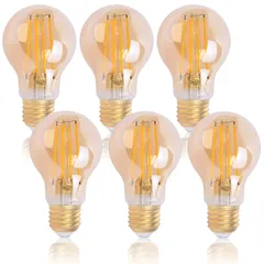 FLSNT LED電球 エジソン電球 フィラメント電球 E26口金 60W形相当 700lm 2700K電球色 シャンデリア電球 レトロ エジソンランプ アンバーガラス おしゃれ 非調光 PSE認証済み 6個入