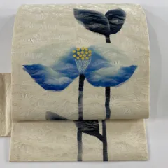 名古屋帯 秀品 夏帯 草花 クリーム 正絹 【中古】