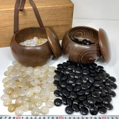美栄作欅木目揃い特大丸型容器 2個セット本蛤 那智黒 黒181個 白181個