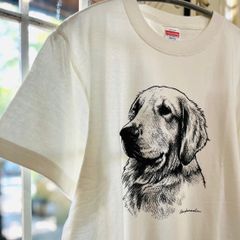 ヴィンテージライクな犬の肖像画Tシャツ（ゴールデンレトリバー）