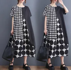 モード系　ワンピース 水玉　シャツワンピース　アシンメトリー　ゆったり bhbu