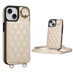 【在庫処分】ストラップ 背面ケース ショルダー 手帳型ケース キルティング 用 いphone 15 アイホン 15 15 用 iPhone15 スタンド 肩掛け カードケース カード収納 斜め掛け 手帳型 首掛け PUレザー マグネット 背面 可愛い チェック