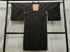 平和屋着物▽道行コート　単衣　折り鶴　黒地　ロング丈　正絹　逸品　CAAT5868id