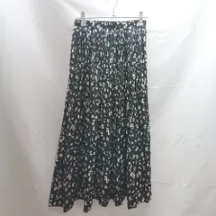 ◇ one way ワンウェイ ウエストゴム　裏地　総柄　シンプル ひざ丈 フレア スカート サイズM ブラック系 レディース E  【1303270008912】