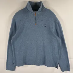 古着 ポロバイラルフローレン Polo by Ralph Lauren スウェット ハーフジップ トレーナー ワンポイントロゴ刺繍 M  水色系 メンズ